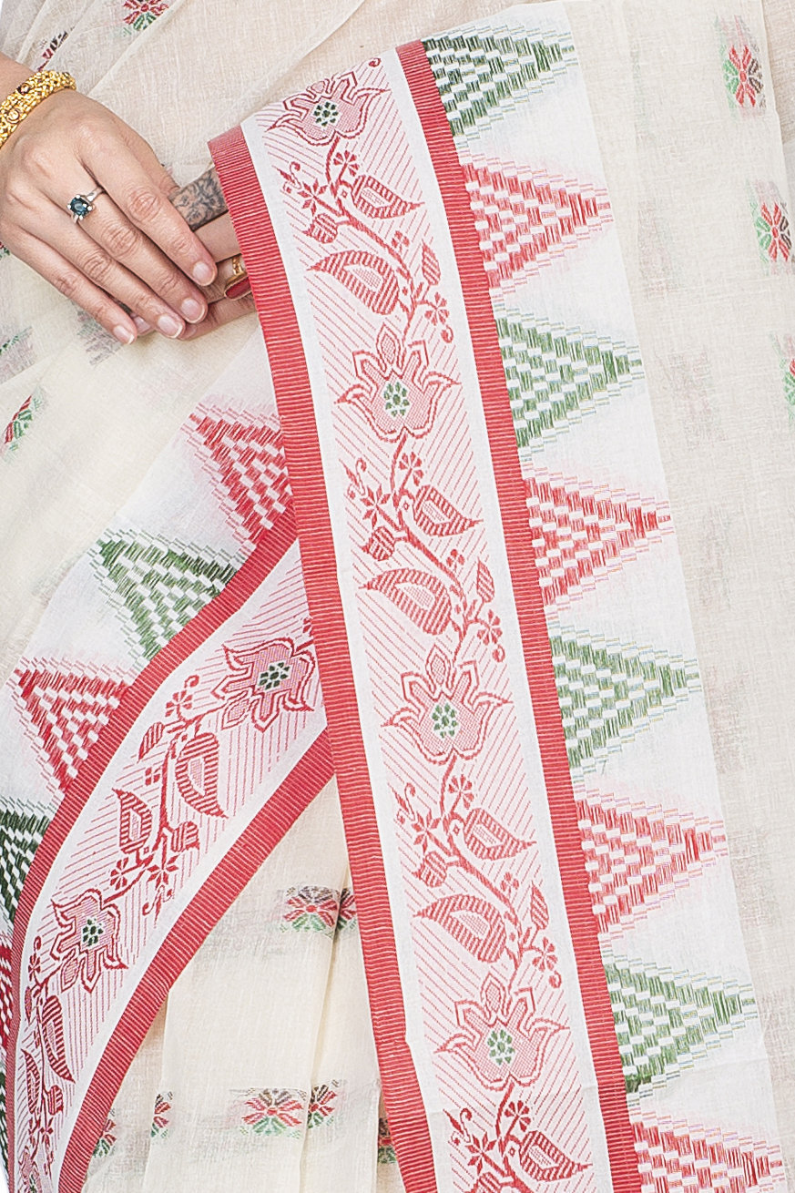 Red Pure Cotton Alkari Tant Saree (175)